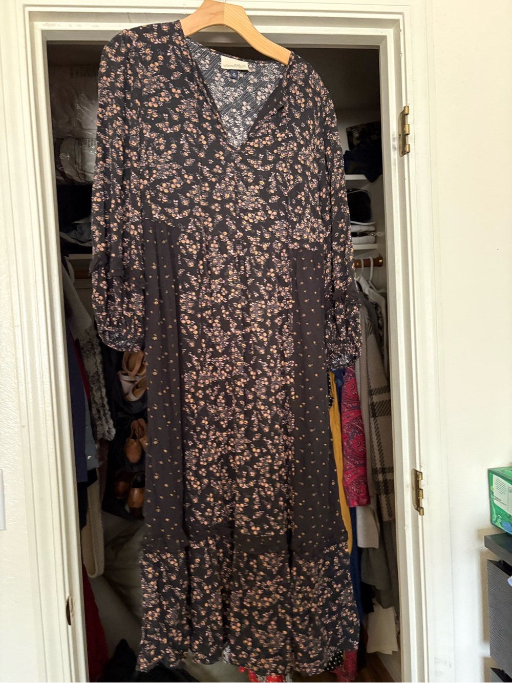 Black Floral V-Neck Long Sleeve Maxi